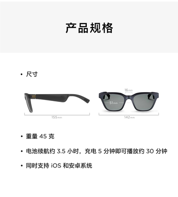 Bose智能音頻眼鏡（方款） 當(dāng)太陽鏡遇上沉浸式音樂，定義時(shí)尚科技新穿戴